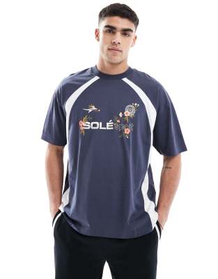 Asos Design Oversized T-shirt With Sports Graphic And Paneling In Navy