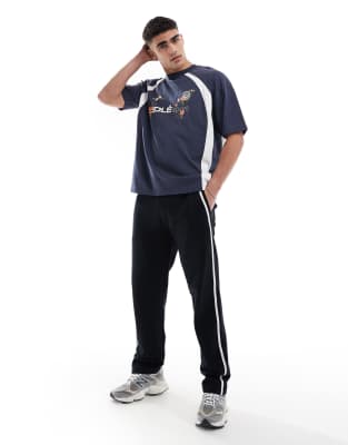 Asos Design Oversized T-shirt With Sports Graphic And Paneling In Navy