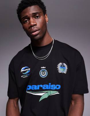 Asos Design Oversized T-shirt With Sports Graphic In Black
