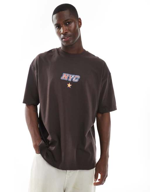 ASOS DESIGN oversized t-shirt with sports graphic in brown