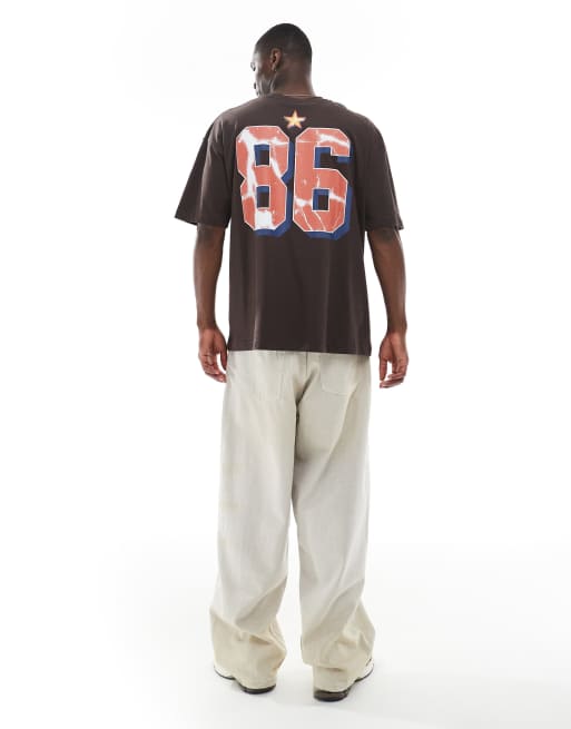 ASOS DESIGN oversized t-shirt with sports graphic in brown