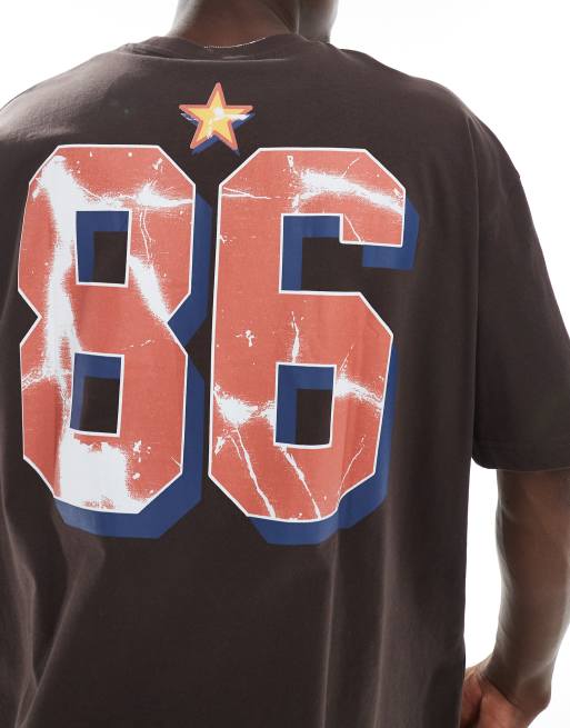 ASOS DESIGN oversized t-shirt with sports graphic in brown