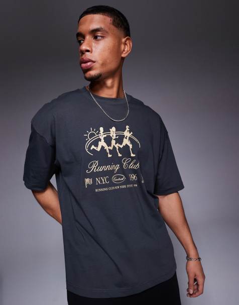 ASOS DESIGN oversized t-shirt with sports graphic in charcoal - view 1