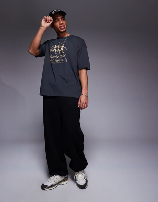 ASOS DESIGN oversized t-shirt with sports graphic in charcoal, 3 of 4