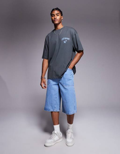 ASOS DESIGN oversized t-shirt with sports graphic in charcoal