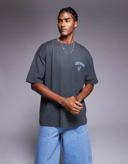 ASOS DESIGN oversized t-shirt with sports graphic in charcoal