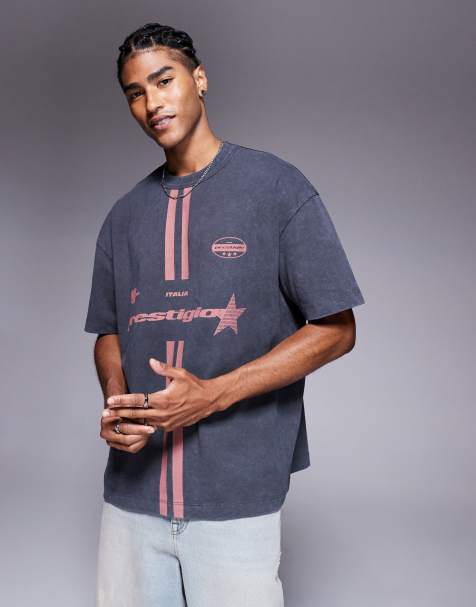 ASOS DESIGN oversized T-shirt with sports graphic in heavyweight 220gsm washed black - view 1