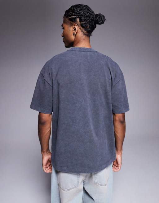 ASOS DESIGN oversized T-shirt with sports graphic in heavyweight 220gsm washed black