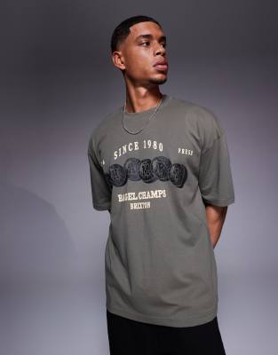 Asos Design Oversized T-shirt With Sports Graphic In Green