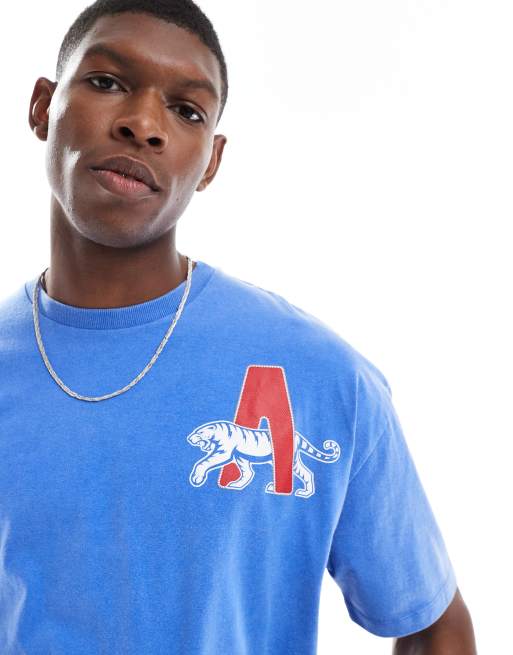 ASOS DESIGN oversized T-shirt with sports graphic in washed blue