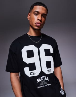 Asos Design Oversized T-shirt With Sports Graphics In Black