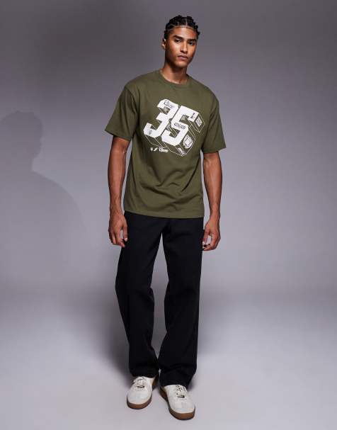 ASOS DESIGN oversized t-shirt with sports graphics in dark green - view 2