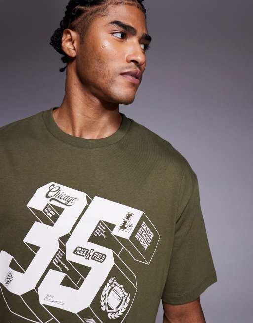 ASOS DESIGN oversized t-shirt with sports graphics in dark green, 3 of 5