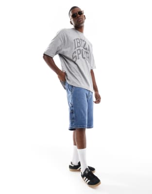 Asos Design Oversized T-shirt With Sports Graphics In Gray