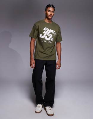 Asos Design Oversized T-shirt With Sporty Graphics In Green