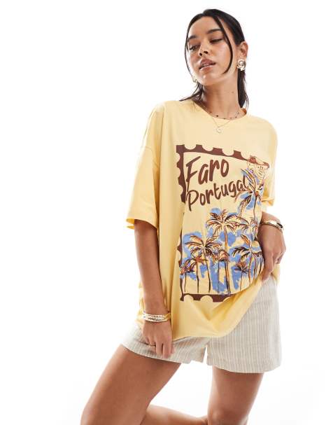 ASOS DESIGN oversized t-shirt with stamp graphic in buttermilk - view 1