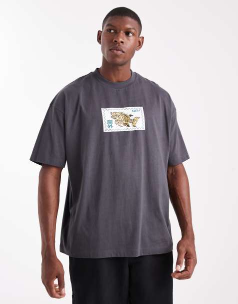 ASOS DESIGN oversized T-shirt with stamp graphic in charcoal - view 1