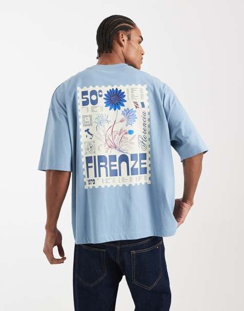 ASOS DESIGN oversized t-shirt with stamp print in light blue