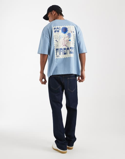 ASOS DESIGN oversized t-shirt with stamp print in light blue, 2 of 5