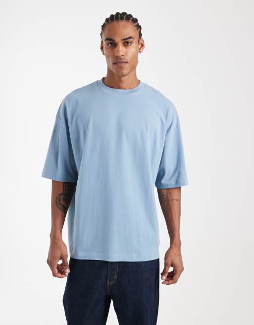 ASOS DESIGN oversized t-shirt with stamp print in light blue, 3 of 5