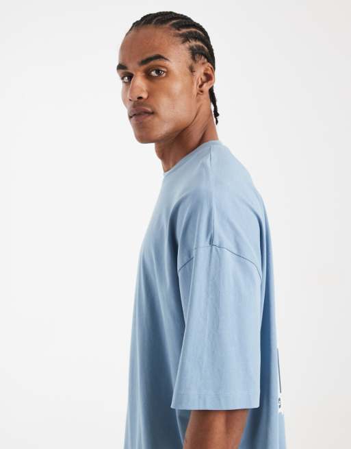 ASOS DESIGN oversized t-shirt with stamp print in light blue, 4 of 5