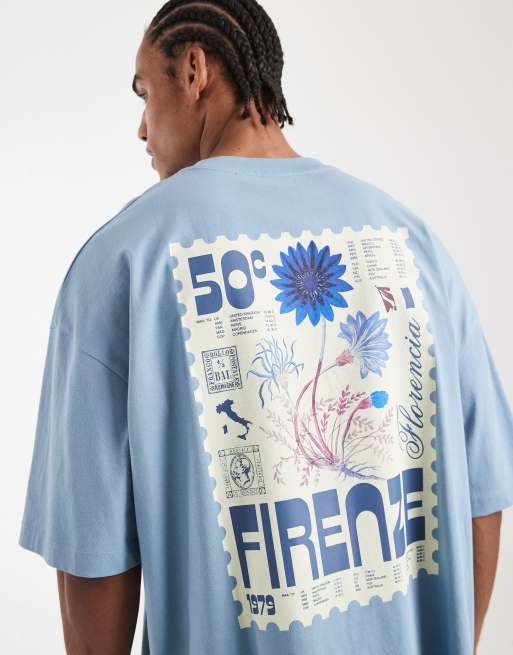 ASOS DESIGN oversized t-shirt with stamp print in light blue, 5 of 5