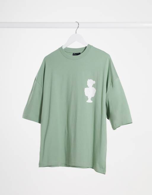 ASOS Actual oversized T-shirt with 'Health & Wellbeing' small chest logo  print in green