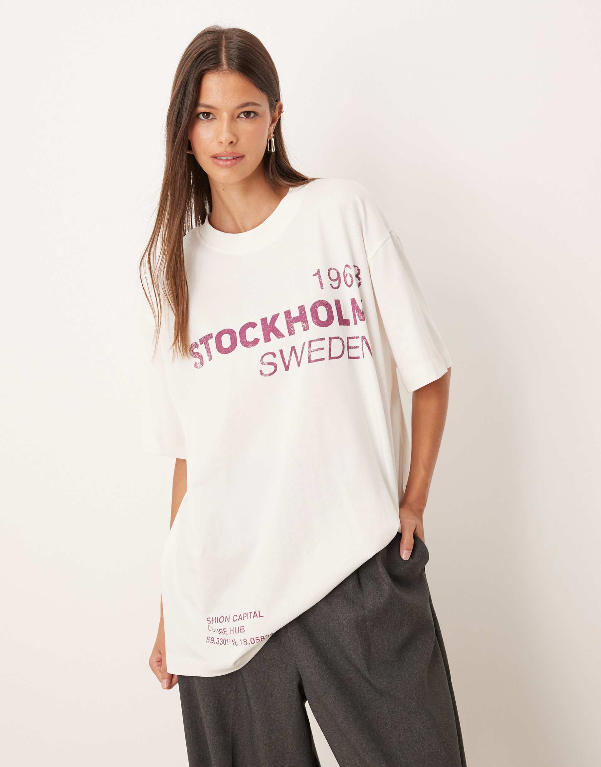 asos design oversized t-shirt with stockholm graphic in cream