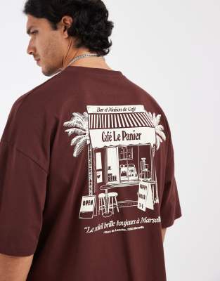 Asos Design Oversized T-shirt With Storefront Graphic In Brown
