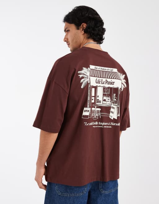 ASOS DESIGN oversized t-shirt with storefront graphic in brown, 5 of 5