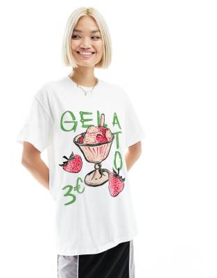 ASOS DESIGN oversized t-shirt with strawberry gelato graphic in white