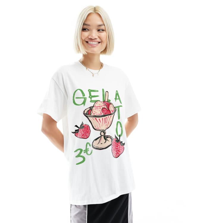 ASOS DESIGN oversized t-shirt with strawberry gelato graphic in