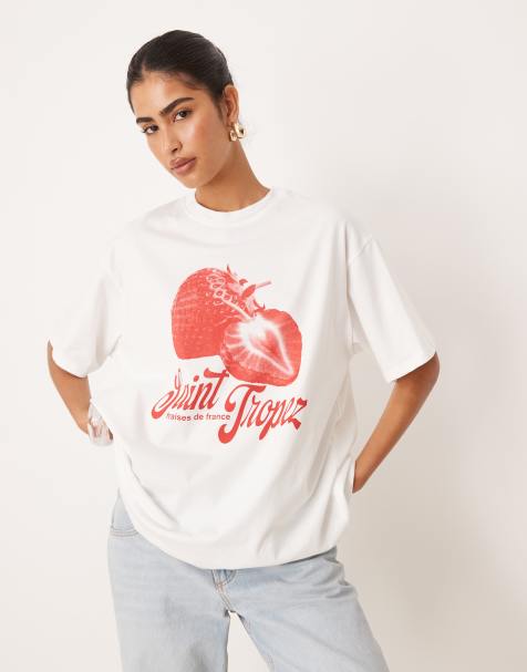 ASOS DESIGN oversized t-shirt with strawberry graphic in white - view 1