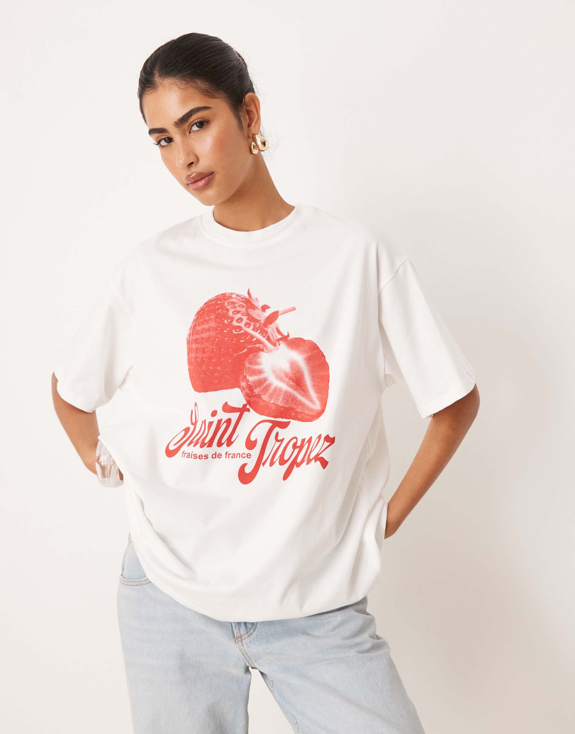 asos design oversized t-shirt with strawberry graphic in white