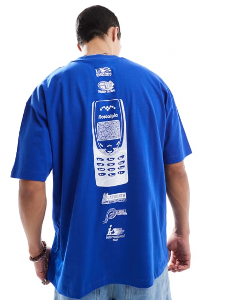 ASOS DESIGN oversized t-shirt with street graphic in blue - view 1