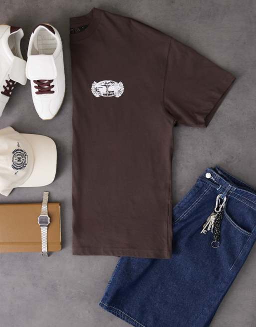 ASOS DESIGN oversized T-shirt with street graphic in brown, 5 of 5