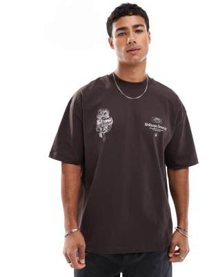 Asos Design Oversized T-shirt With Street Graphic In Burgundy