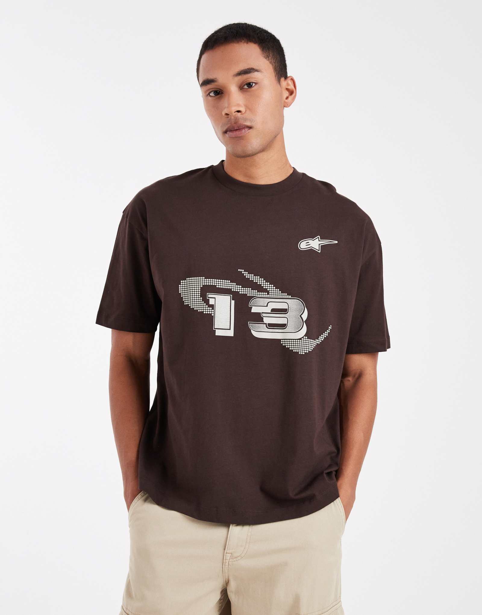  Футболка оверсайз ASOS DESIGN коричневая с принтом