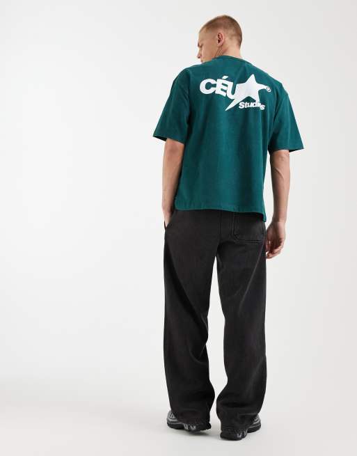 ASOS DESIGN oversized t-shirt with street graphic in washed green, 4 of 5