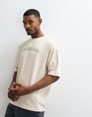 Asos Design Oversized T-shirt With Studio Graphic In Neutral