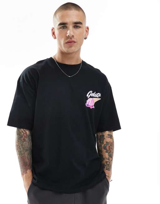 ASOS DESIGN oversized t-shirt with summer graphic in black