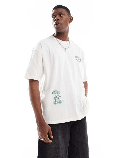 ASOS DESIGN oversized t-shirt with summer graphic in off white