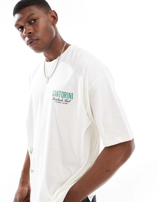 ASOS DESIGN oversized t-shirt with summer graphic in off white