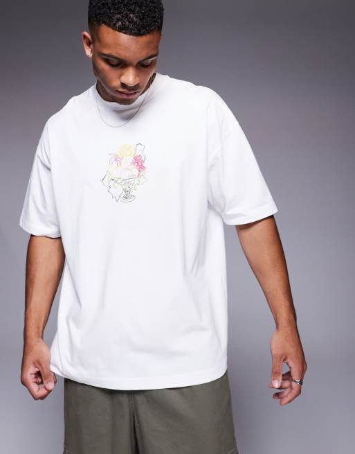 ASOS DESIGN - Oversized T-shirt met zomerse print in wit