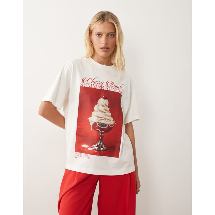 ASOS DESIGN oversized T-shirt with summer sundae graphic in cream