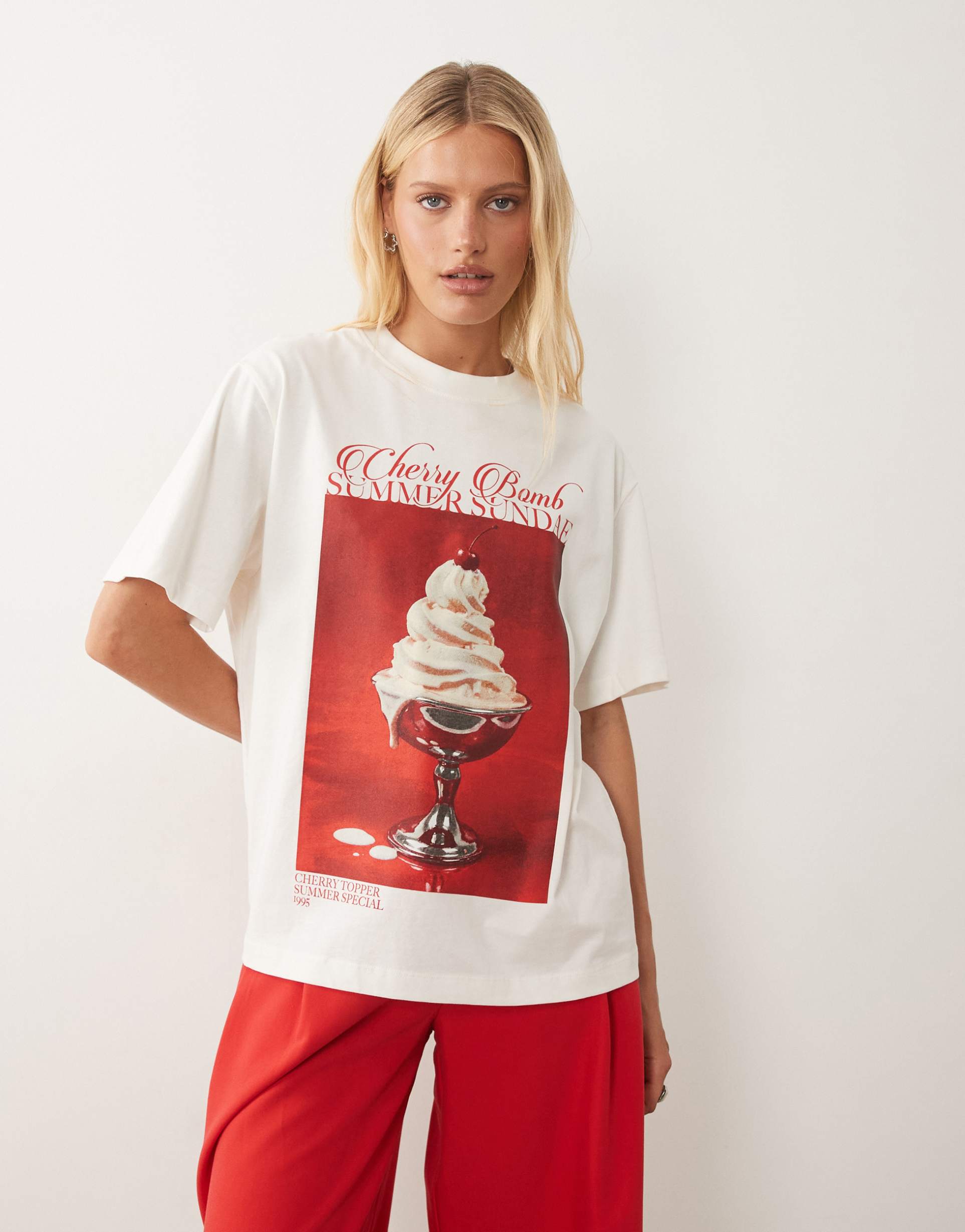 asos design oversized t-shirt with summer sundae graphic in cream