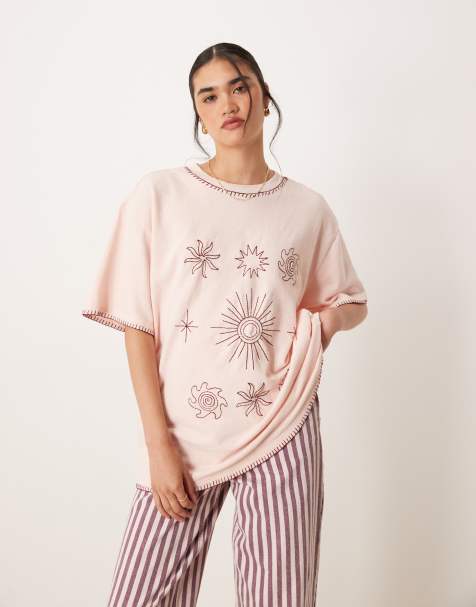 ASOS DESIGN oversized T-shirt with sun embroidery in pink - view 1