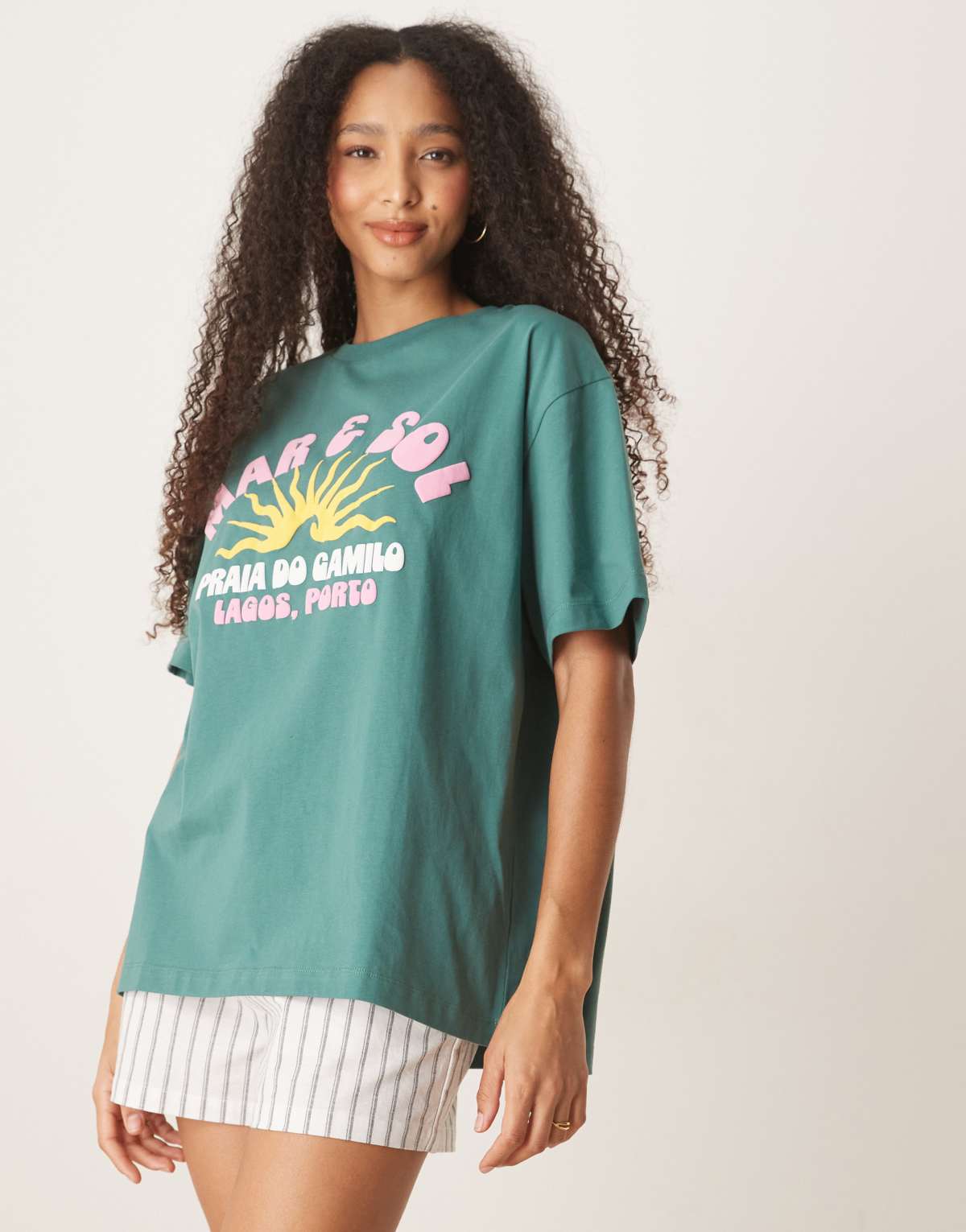 ASOS DESIGN oversized t-shirt with sun graphic in green