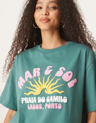 Asos Design Oversized T-shirt With Sun Graphic
