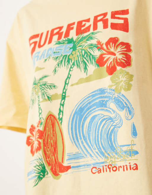ASOS DESIGN oversized t-shirt with surfer graphic in buttermilk